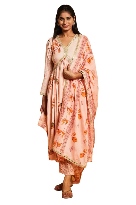 PEACH & GOLD STYLE ANARKALI SUIT SET