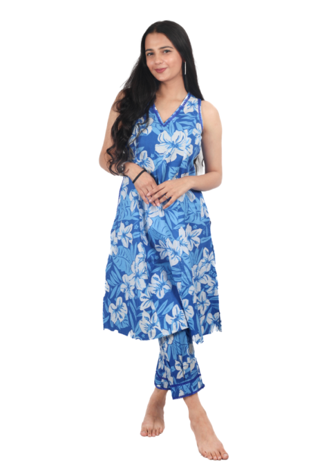 INDIGO - BLUE PRINTED COTTON KURTA WITH PANTS