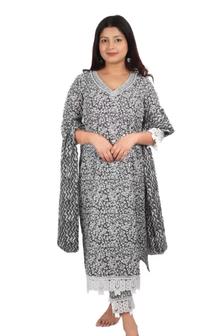 CHARCOAL PRINTED SUIT SET