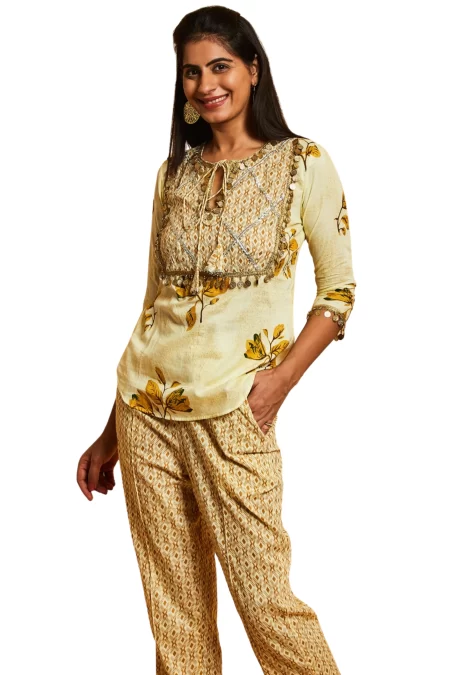 YELLOW FLOWER PRINTED COORDINATED SET